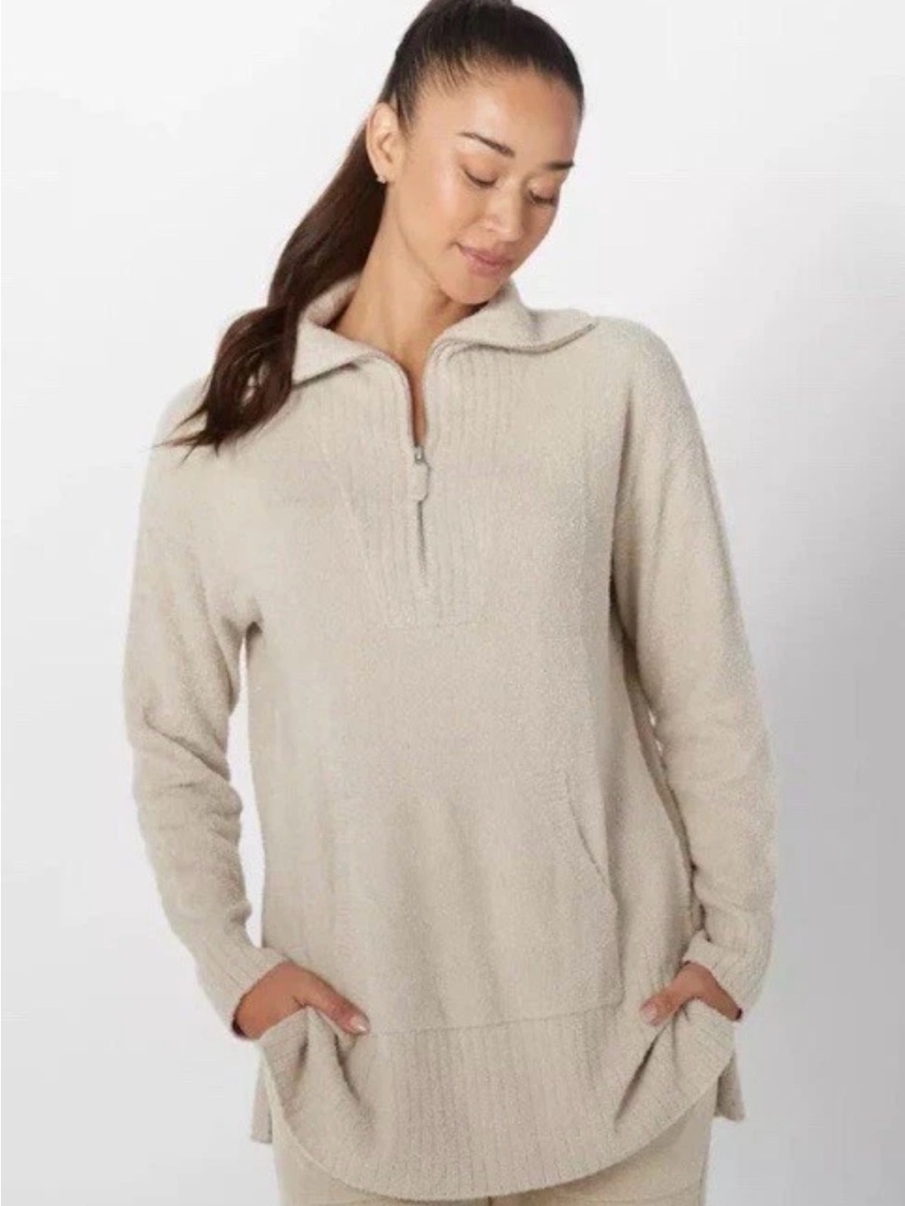 Barefoot Dreams Cozy Half-Zip Pullover in Beige